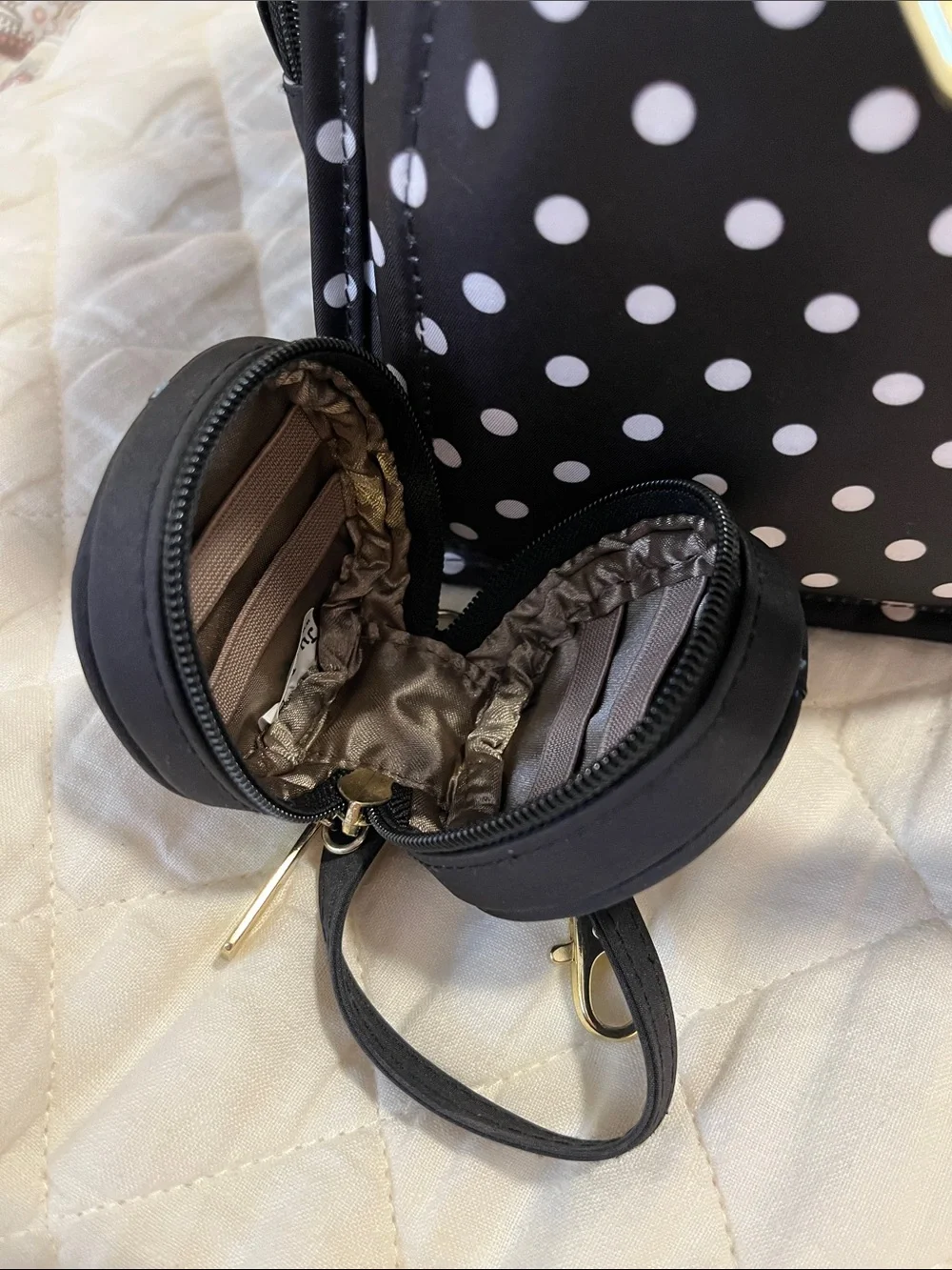 JuJuBe BFF Duchess - Polka Dot Black Baby Diaper Bag with Gold Accents